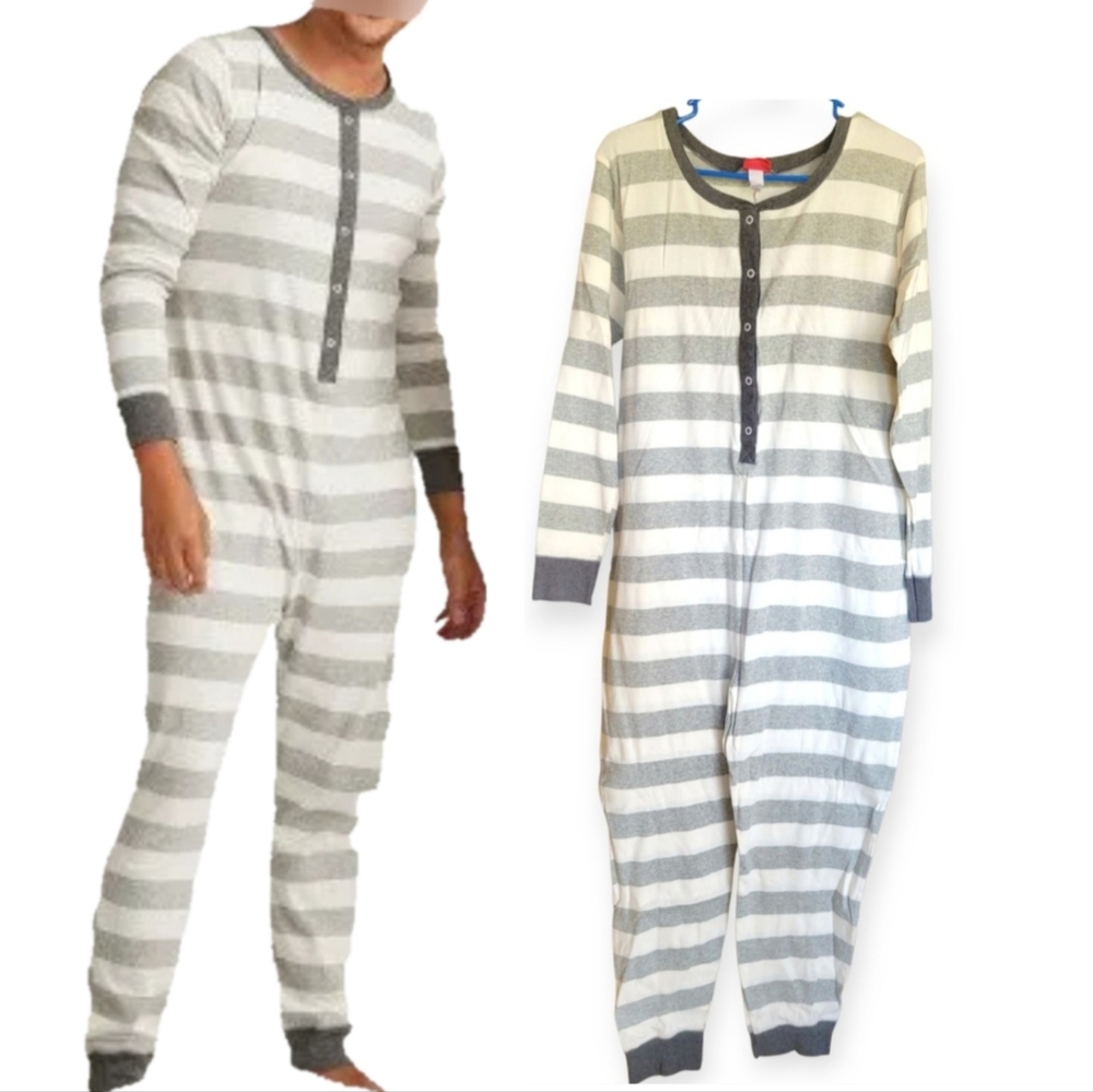 Striped Gray and White Onesie Pajamas